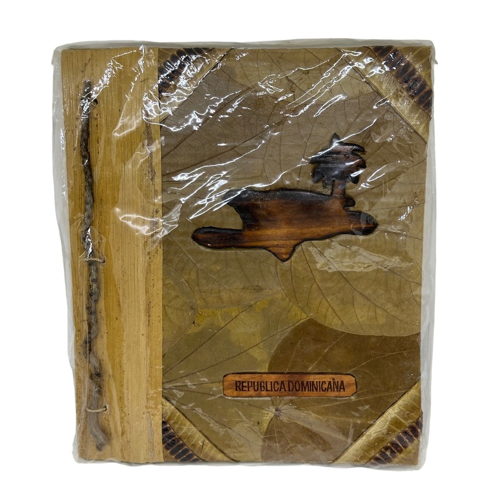 Republica Dominicana Photo Album Brown Leaf Wood Tropical Souvenir Handmade New